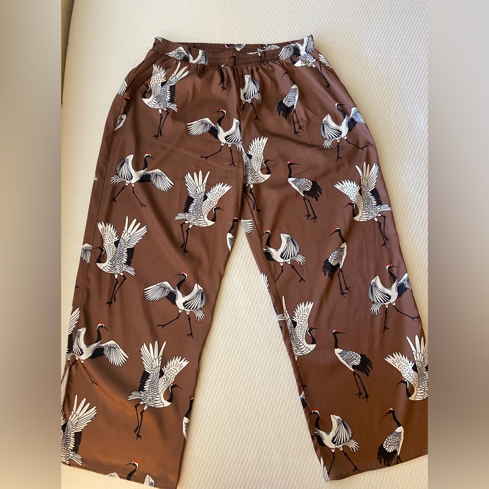 Dressed in LALA Satin Playsuit PANTS ONLY in Eternal Youth size XL brown crane